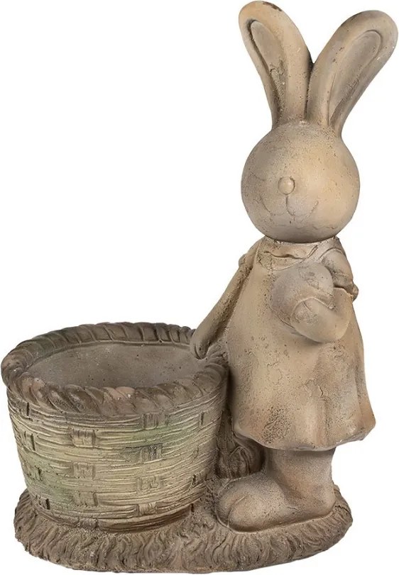 Béžová antik dekorácia králičice s kvetináčikom - 38*22*49 cm