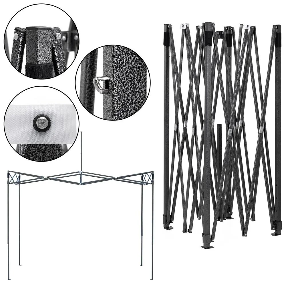 Nožnicový stan 3×3 m – záhradný pavilón pre veľtrhy, expresné akcie a catering, čierny Springos GP0004