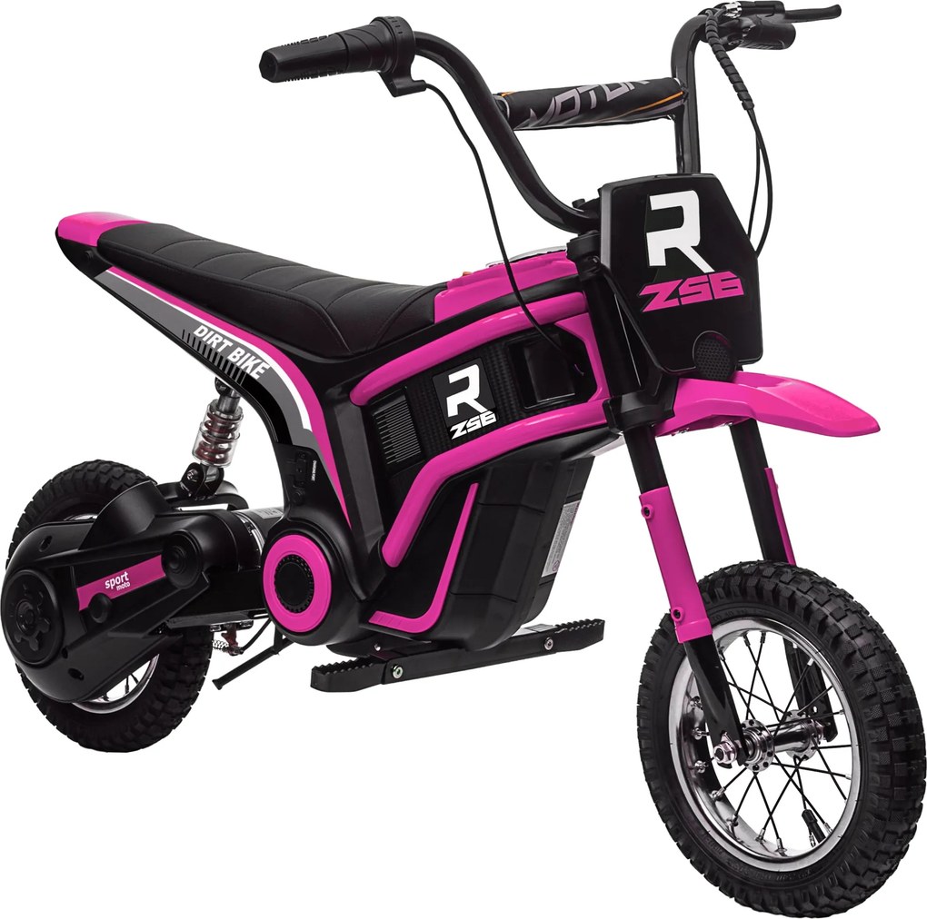 HOMCOM Elektrická motocykel pre deti s motorom 24V 350W, rýchlostné režimy 8-16 KM/H, 12-palcové vzduchové pneumatiky, elektrický motocykel s hudobným