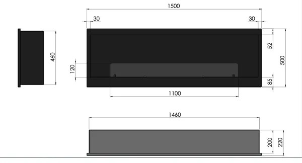 InFire - Vstavaný BIO krb 150x50 cm 4,2kW čierna