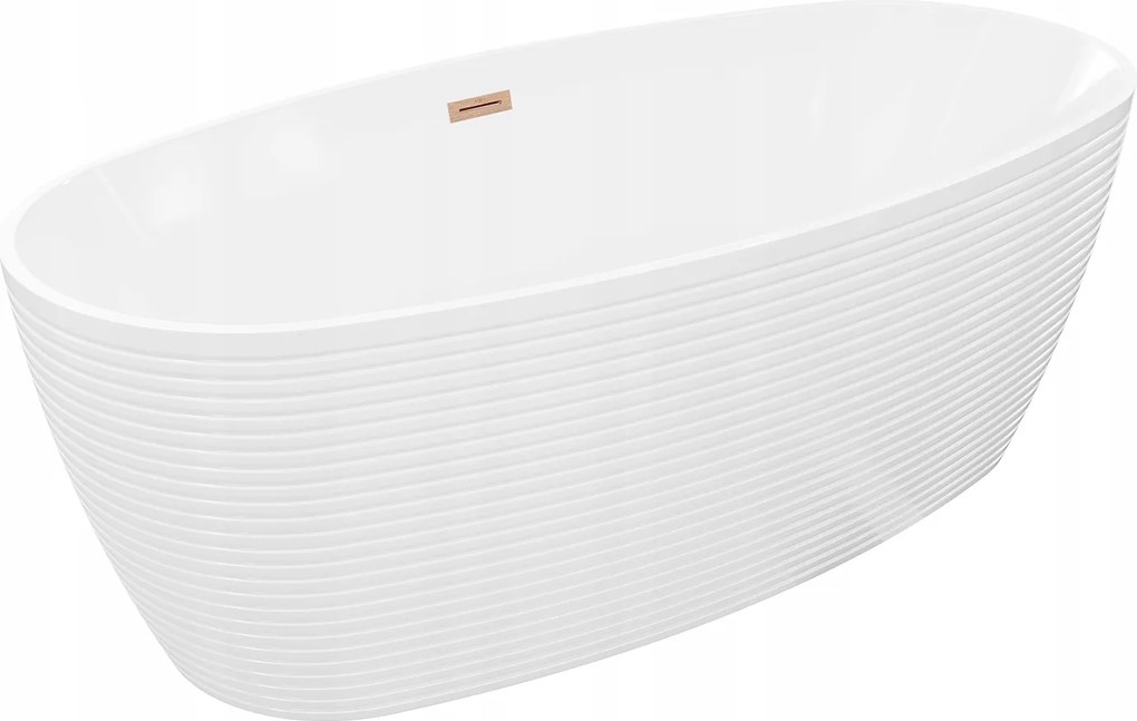 Mexen Lira voľne stojaca vaňa 170x80 cm biela, kefovaná meď