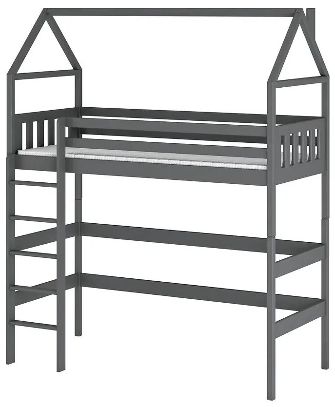 Poschodová posteľ Domček Gloria 90x200 grafit