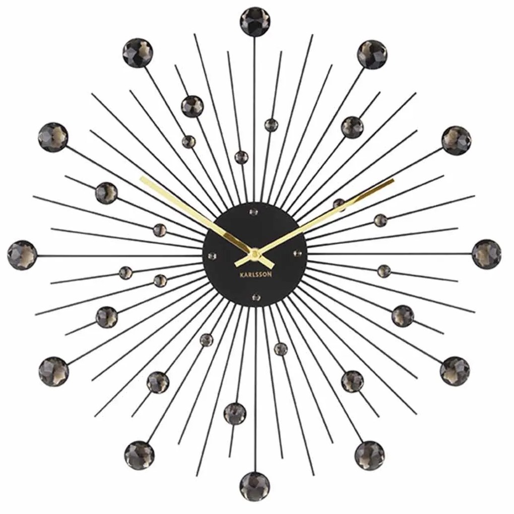 Nástenné hodiny Sunburst veľké čierne krištály ∅ 50 cm