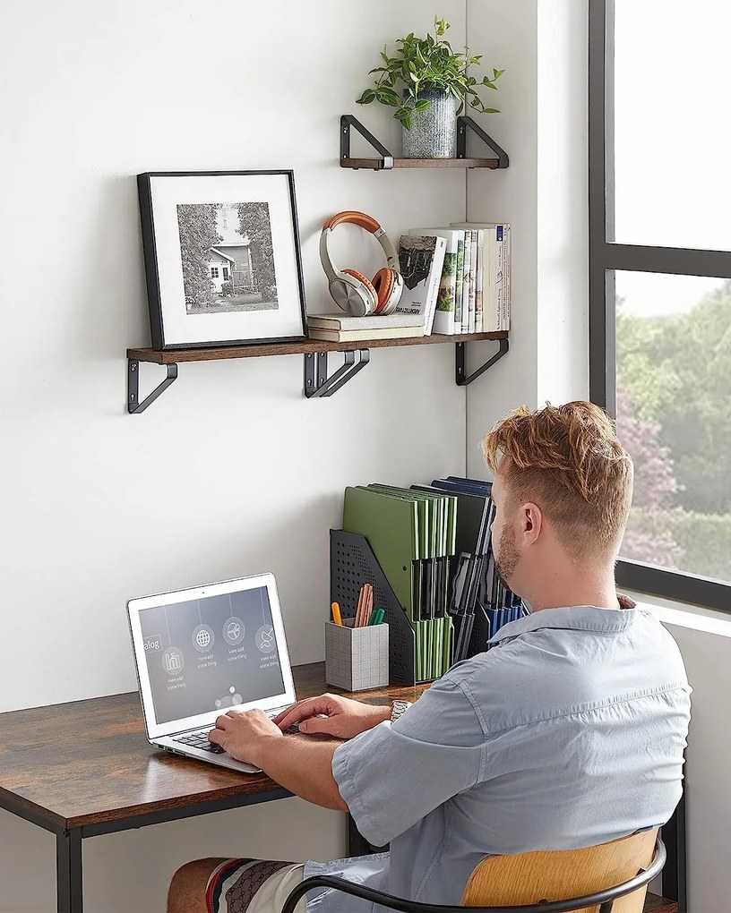 Nástenné konzolové police ABBY, 3ks, 30/35/40x12cm, čierna/hnedá Vasagle