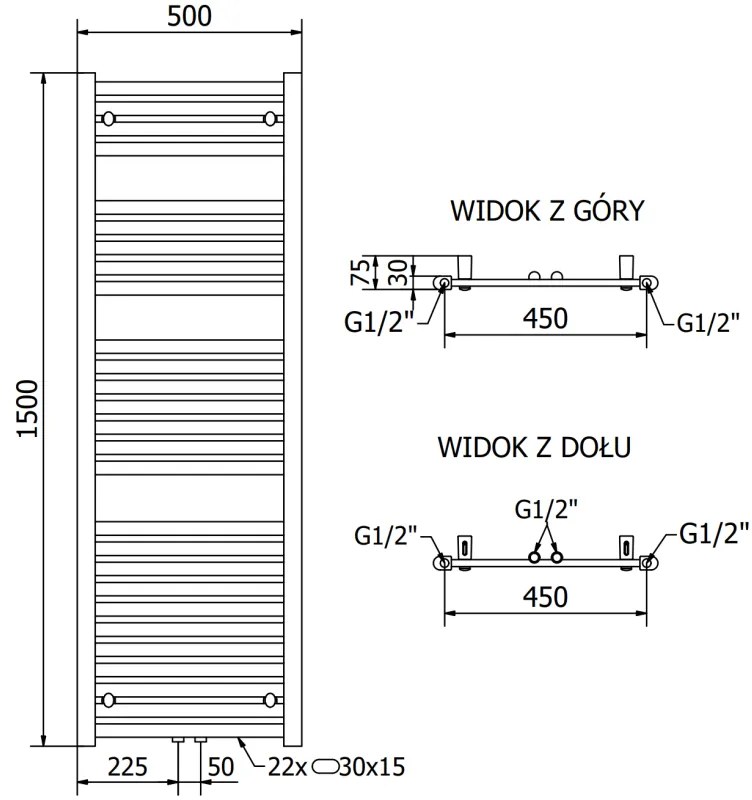 Mexen Hades, vykurovacie teleso 1500 x 500 mm, 693 W, čierna, W104-1500-500-00-70
