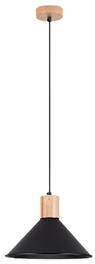 Závesné svietidlo Jaga, 1x čierne kovové tienidlo, drevo