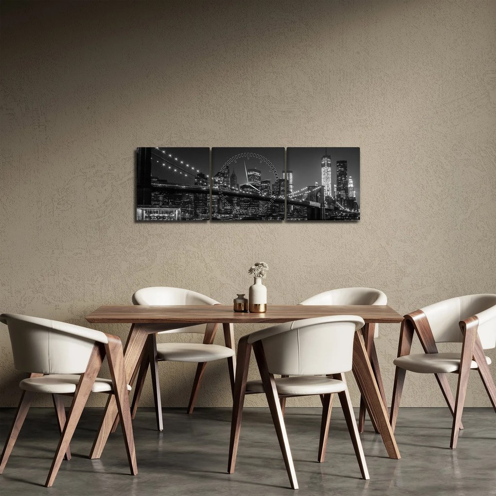 Obraz Brooklyn mosta v New Yorku (s hodinami) (90x30 cm)