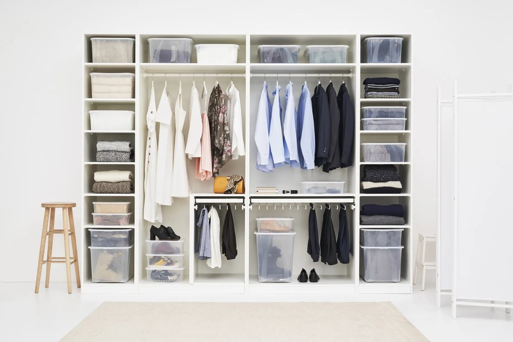 Sada 4 kusov úložných boxov s vekom, Rotho LONA, 58x39x17 (4 x 29l) SADA