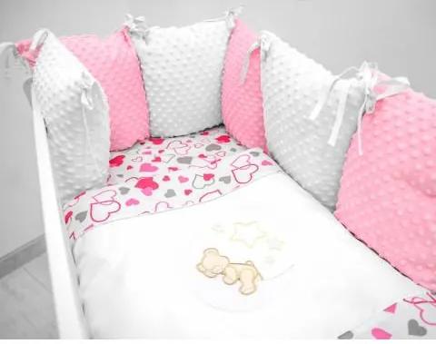 Vankúšikový mantinel s Minky s obliečkami s výšivkou - biela, ružová, love - Mesiačik Baby Nellys 100225