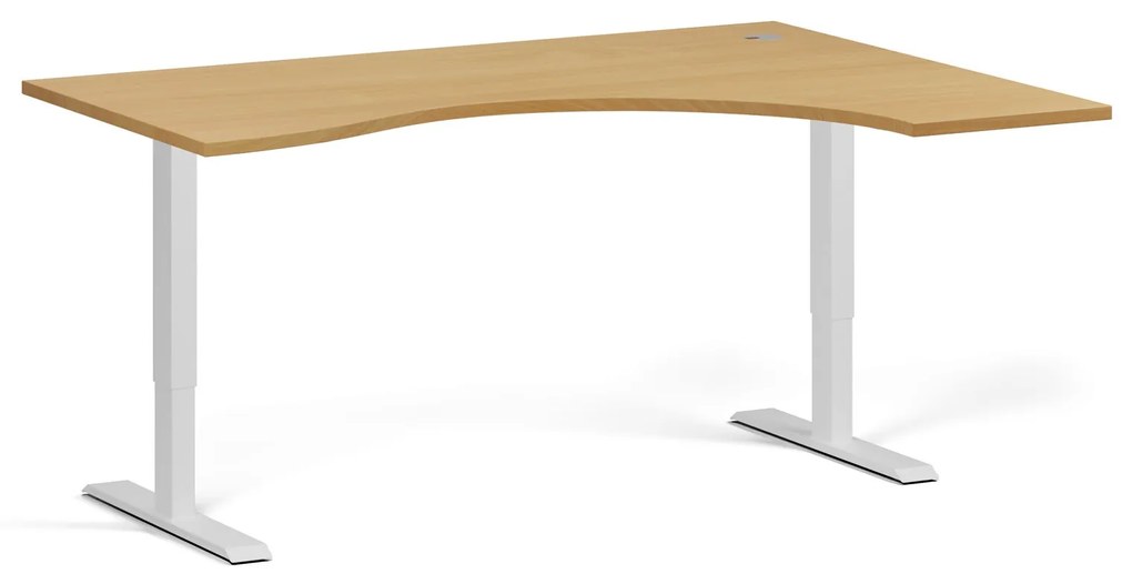 Ergonomický výškovo nastaviteľný stôl, 160x120 cm, 2 motory, L/P, biela podnož, buk