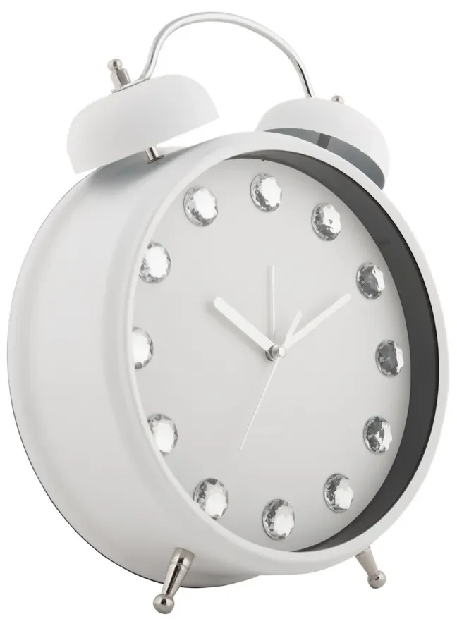 Karlsson 6019WH dizajnové stolové hodiny/budíkbiely, priemer 30 cm