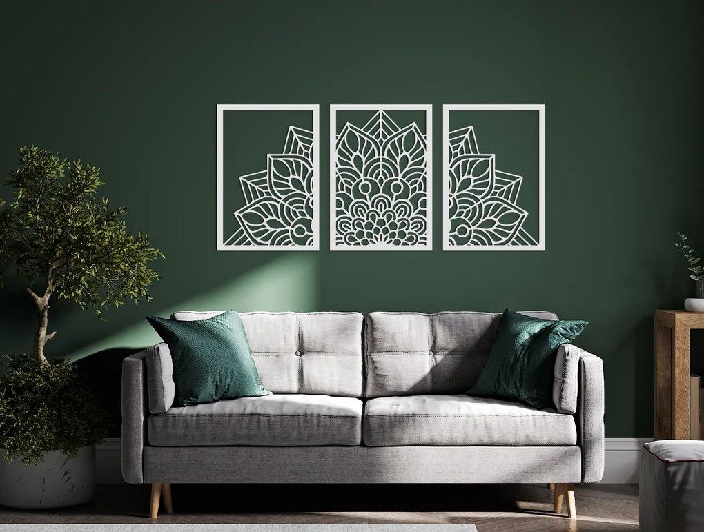 drevko Viacdielna mandala na stenu Kvet Rozmer obrazu: 29,5 x 65 cm, Farba dekorácie: Čierna