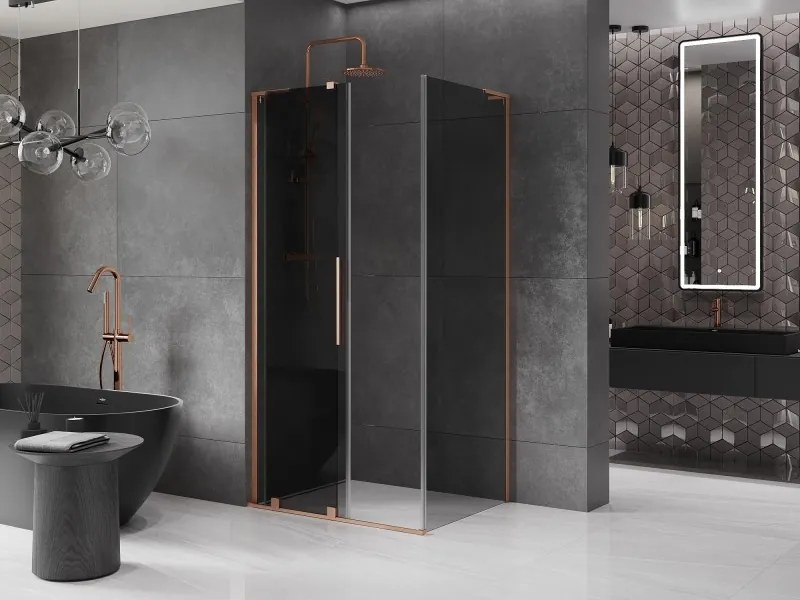 Mexen Velar L, sprchový kút s posuvnými dverami 120 x 90 cm, 8mm šedé sklo, medená matná, 871-120-090-33-65