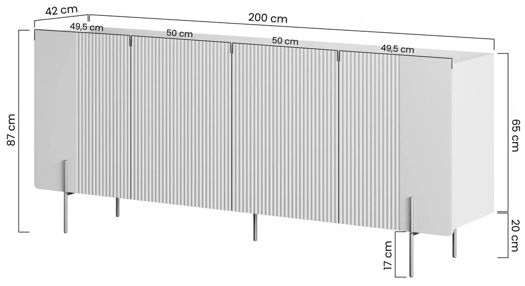 Komoda Malmi 200 cm - kašmírová / crema bianca / zlatá