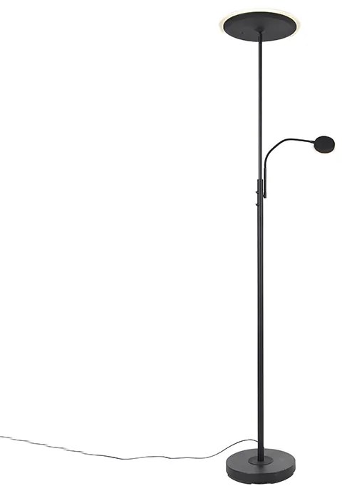 Moderná stojaca lampa čierna vrátane LED stmievateľná s čítacím ramenom - Strela