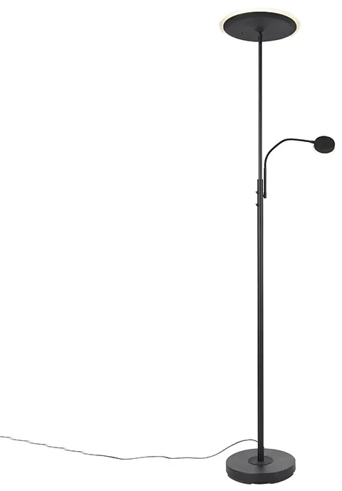 Moderná stojaca lampa čierna vrátane LED stmievateľná s čítacím ramenom - Strela