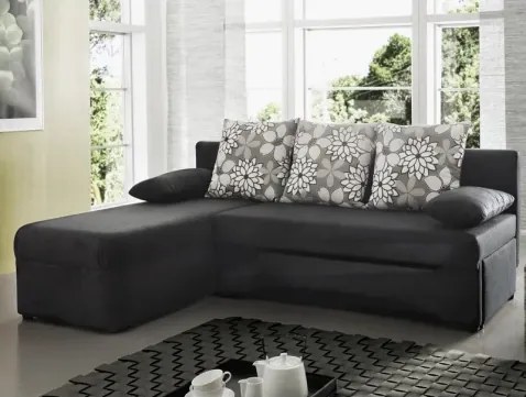 Rohová sedacia súprava Polaris, čierna látka / sivý motív kytičiek%