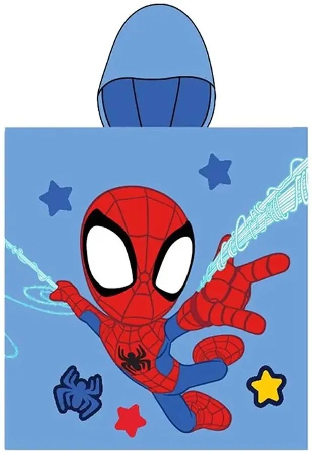 Detské plážové pončo - bavlnená osuška s kapucňou Spidey - 100% bavlna - 55 x 110 cm - pre deti od 3 do 6 rokov