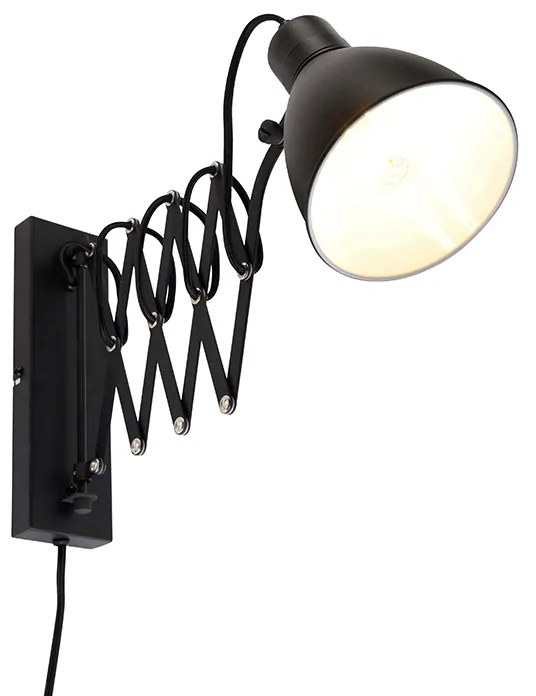 Priemyselná nástenná lampa čierna s nastaviteľným ramenom - Merle