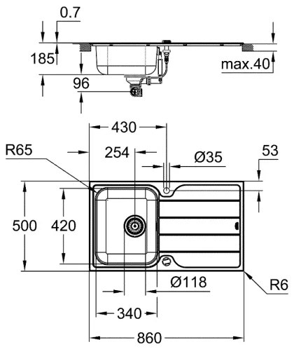 GROHE 31571SD1 - Drez K500 860 × 500 mm z nerezovej ocele