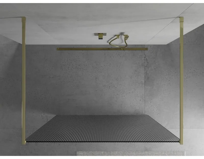 Mexen Kioto, sprchová zástena Walk-In 140 x 200 cm, 8mm sklo s rebrovým vzorom, zlatý profil, 800-140-002-50-09