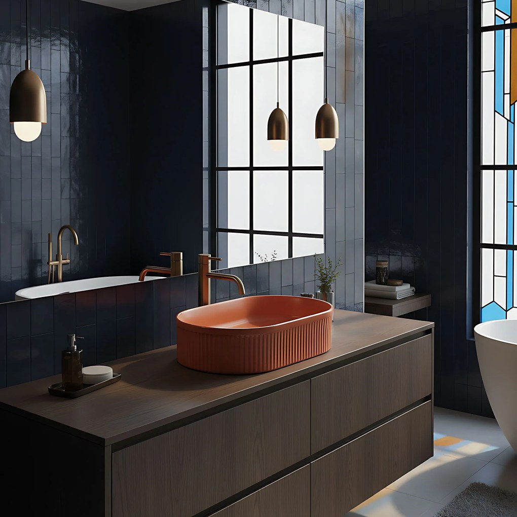 Rea Vanda, umývadlo na dosku 490x310x130 mm, oranžová matná, REA-U6377