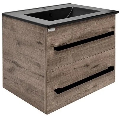 Kúpeľňová skrinka s čiernou úchytkou a umývadlom SAT Cube Way 60x53x46 cm dub Wellington mat CUBE46C602DWMODC, 1 ks