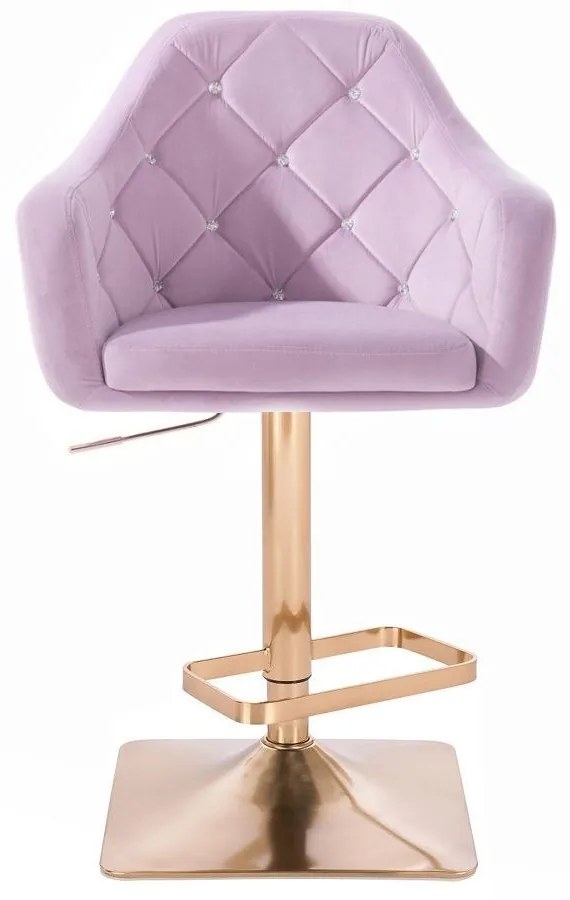 LuxuryForm Barová stolička ROMA VELUR na zlatej hranatej podstave - levanduľa