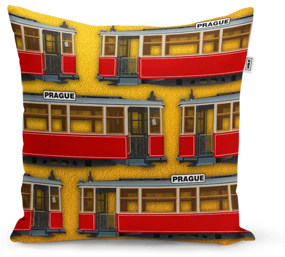 Sablio Vankúš Pražské historické električky Žltý Pattern - 40x40 cm