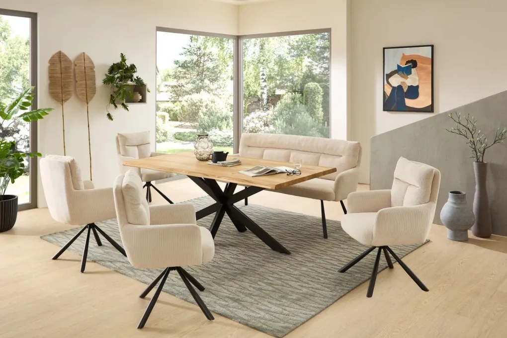 Otočná jedálenská stolička Sofia, svetlo béžová štruktúrovaná látka