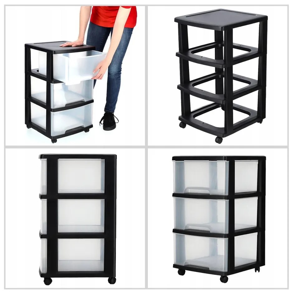 Čierno-priehľadný plastový pojazdný regál 37x61 cm – Curver