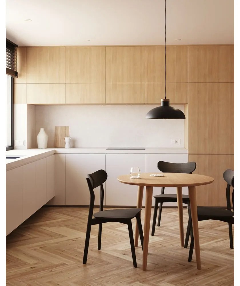 Okrúhly rozkladací jedálenský stôl v dekore duba v prírodnej farbe ø 90 cm Oqui – Kave Home