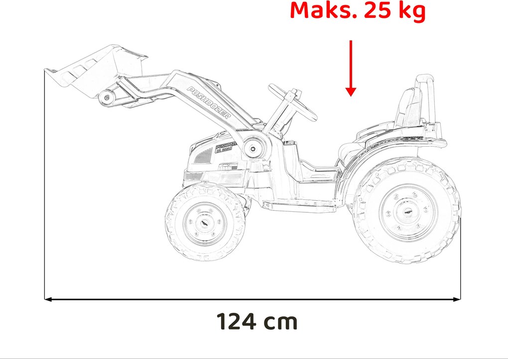 Ramiz Detský bager-traktor na batérie červený + pohyblivé rameno s lyžicou + diaľkové ovládanie + pomalý štart + FM rádio + LED