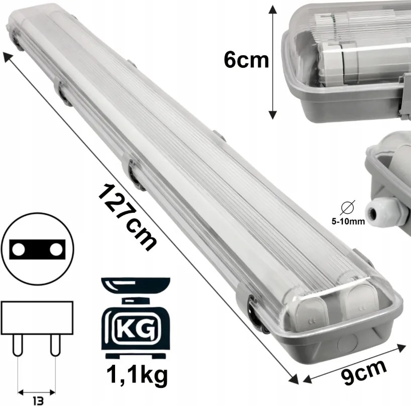 Sada 4x hermetické LED svietidlo 120 cm - lampa + LED trubice, garážová sada