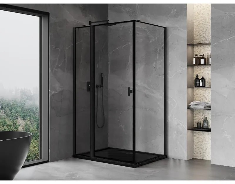 Mexen Mist T, sprchový kút s krídlovými dverami, ľavý, 80 x 90 cm, 8mm číre sklo, čierny profil, 8A4T-090-080-70-70-L