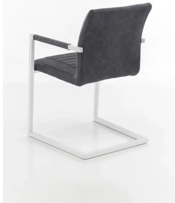 furniture-nabytek.cz - Masivní jídelní sestava Bullwer s 4 židlemi Picton, šedá/bílá, lakovaná akácie/kov/umělá kůže