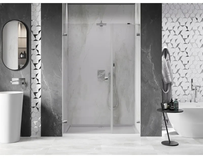 Mexen Lunar-B, Otočné ľavé sprchové dvere 130 cm, číre sklo, chrómový profil, 832S-130-050-01-00-L