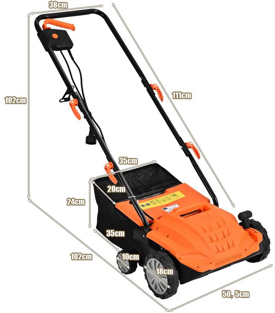 Elektrický vertikutátor 1500W vertikutátor a prevzdušňovač 2 v 1 104,5 x 51 x 103 cm oranžový