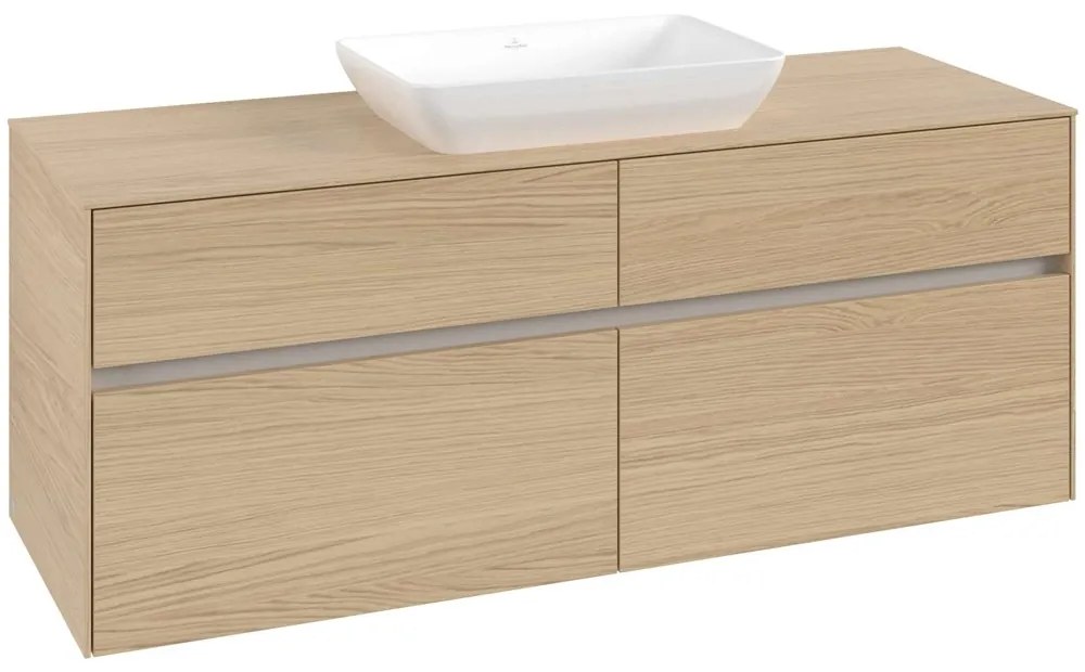 VILLEROY &amp; BOCH Collaro závesná skrinka pod umývadlo na dosku (umývadlo v strede), 4 zásuvky, 1400 x 500 x 548 mm, Nordic Oak, C11600VJ