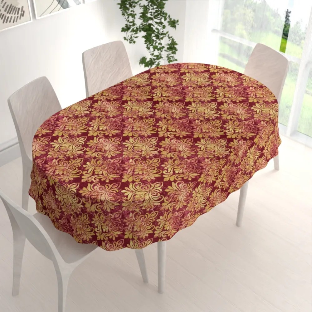 Biante Zamatový oválny obrus Tamara TMR-053 Zámocký vzor na vínovo červenom 50x100 cm