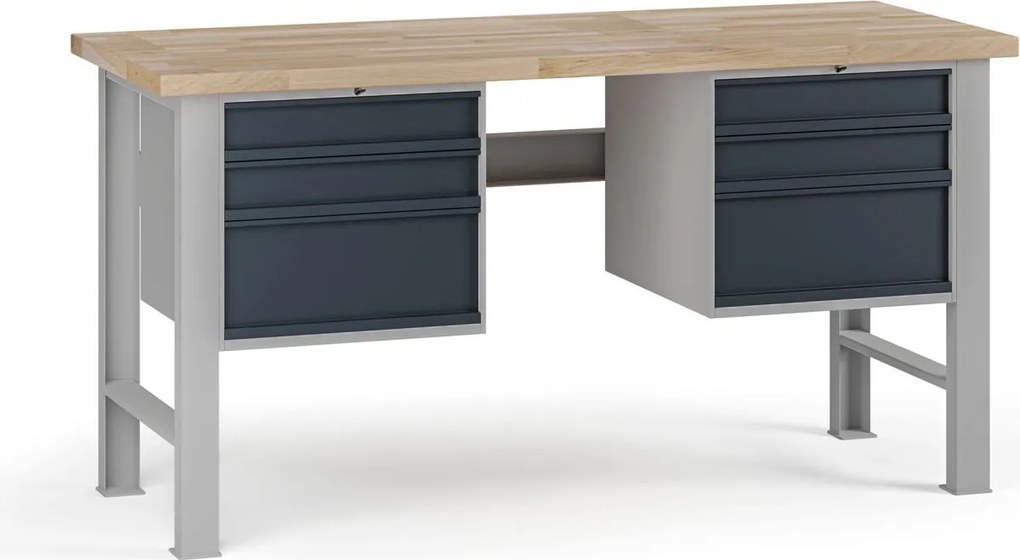Dielenský pracovný stôl G7, buková škárovka, 1700 x 800 x 840 mm, 2x kontajner, 6 zásuviek, grafit