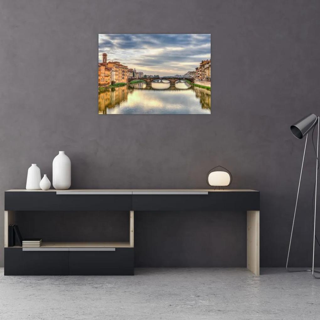 Sklenený obraz mesta s riekou (70x50 cm)