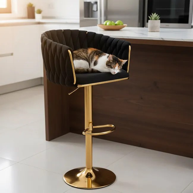 Barová stolička COFTON zamatová, zlatá / čierna