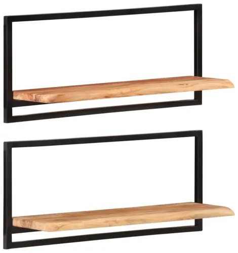 vidaXL Nástenné police 2 ks 80x25x35 cm akáciový masív a oceľ-