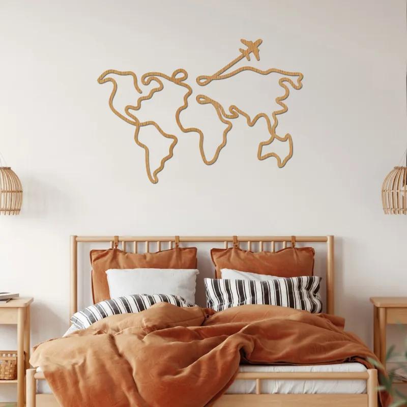 Dizajnová drevená mapa sveta na stenu - minimalistické línie