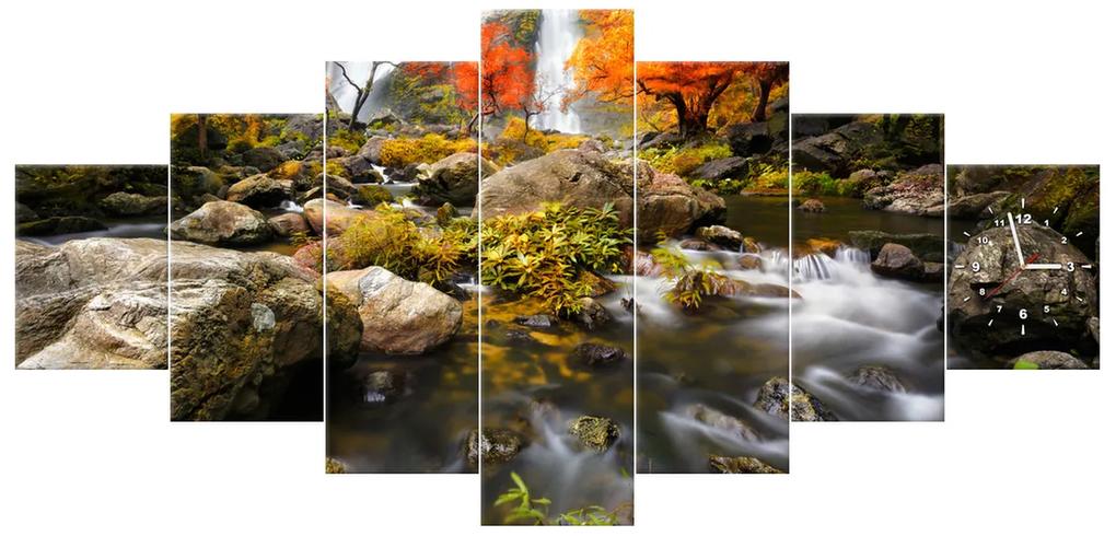 Gario Obraz s hodinami Jesenný vodopád - 7 dielny Rozmery: 210 x 100 cm