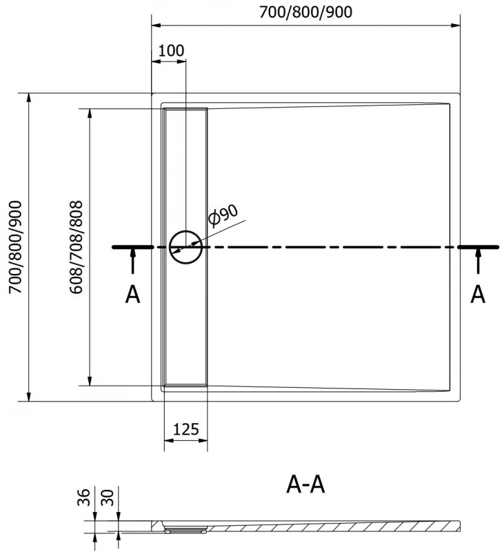 Mexen Amon, SMC štvorcová sprchová vanička 90 x 90 cm, šedá, 4F619090