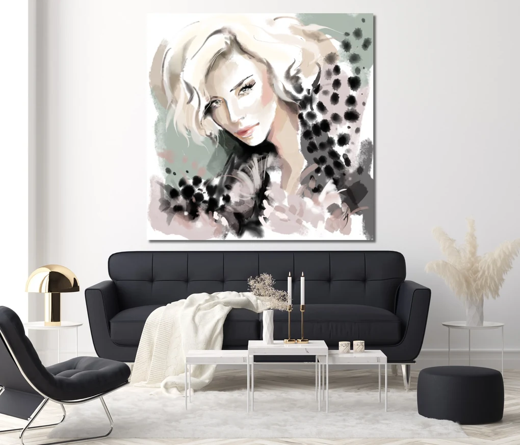 Gario Obraz na plátne Žena Blonde Face Fur Fashion - Irina Sadykova Rozmery: 30 x 30 cm