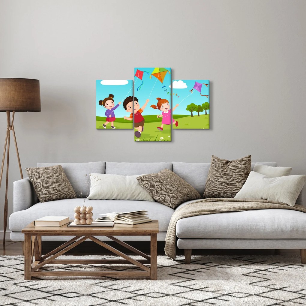 Obraz - Deti púšťajú draka (90x60 cm)