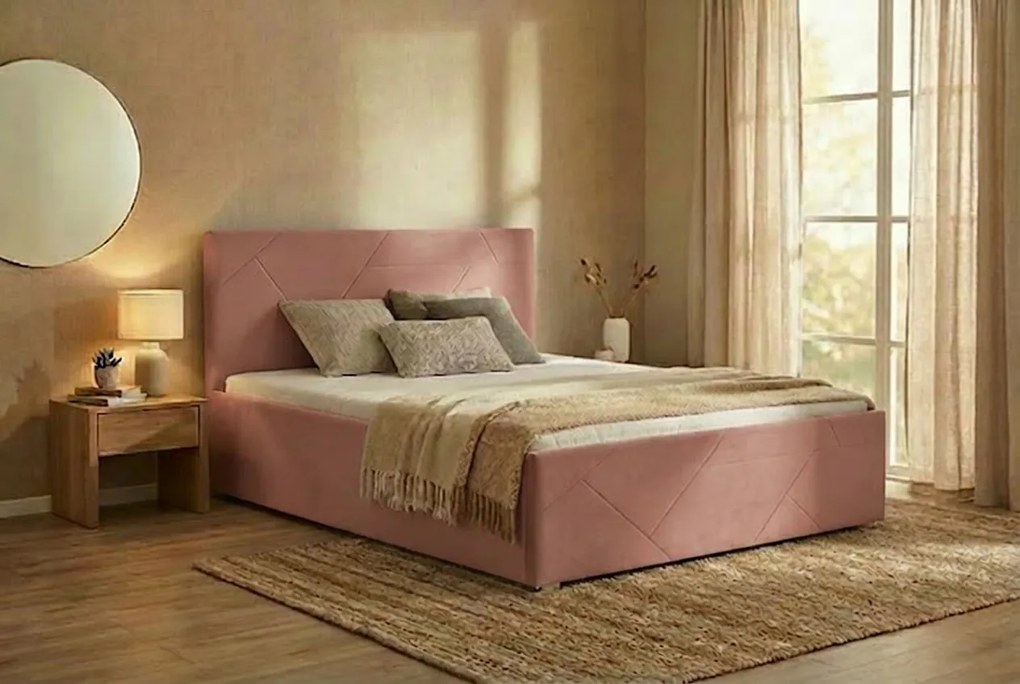 Postel TONY 160x200 cm Světle růžová S matracom